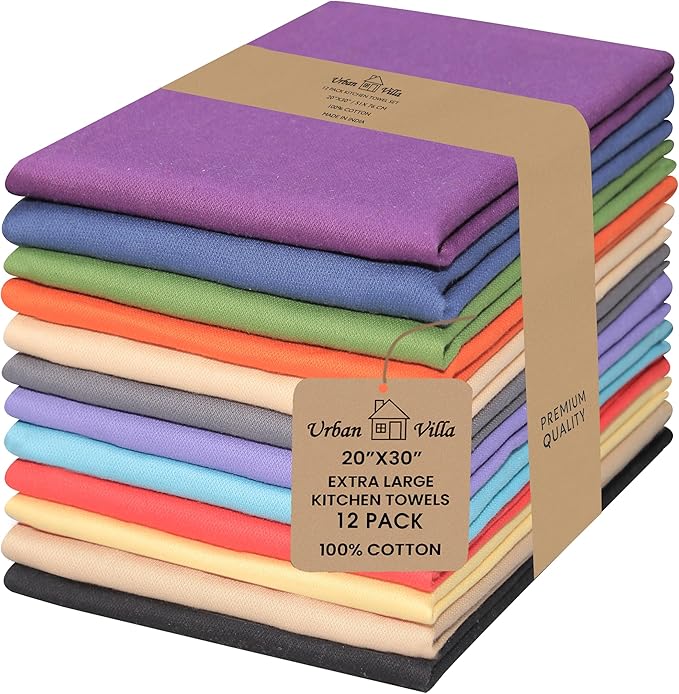 Urban Villa Kitchen Towels Cotton Dish Towels 20”x30” (Set of 12) Multi by CottonTrends
