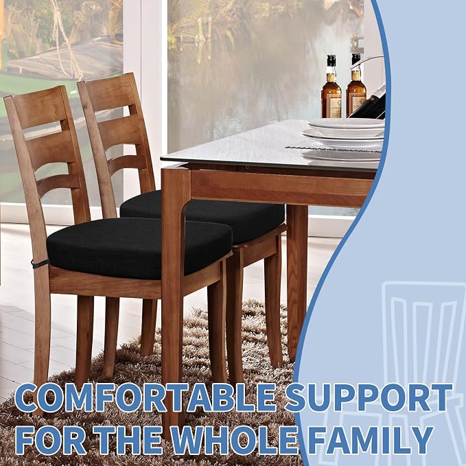 BUYUE Thickened 2.5" Dining Chair Cushions Set of 4, U-Shape High Density Foam Comfortable Chair Pads for Kitchen, Slip Resistant Indoor Seat Cushions (4 PCS, Black) - Image 2