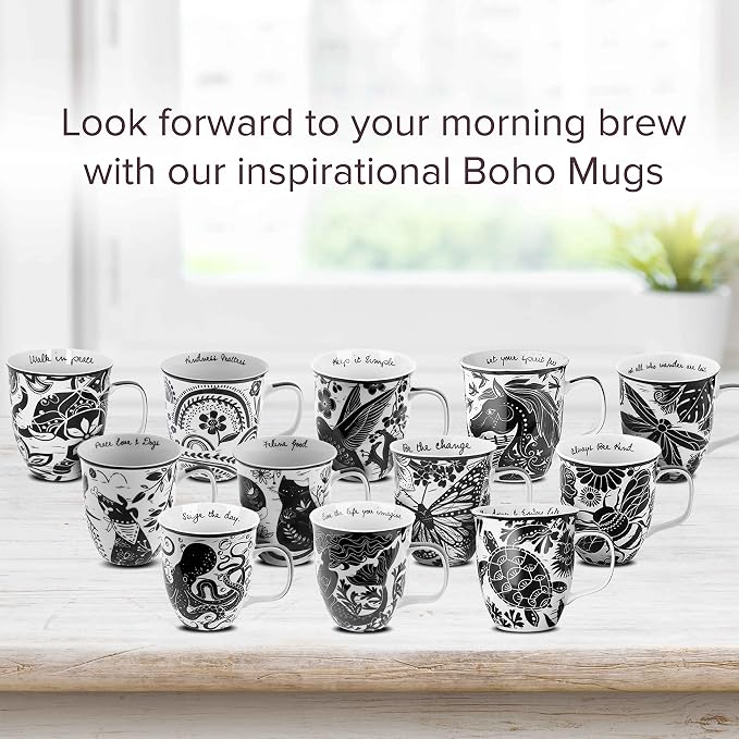 Karma Gifts 14 oz Black and White Boho Mug Rooster - Cute Coffee and Tea Mug - Ceramic Coffee Mugs for Women and Men - Image 7