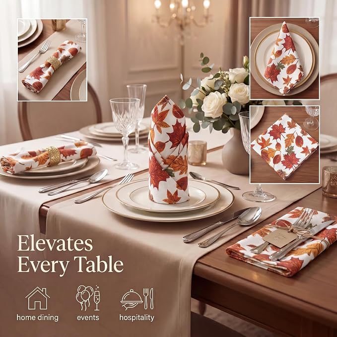 Urban Villa Cloth Napkins Cotton 20x20 (Set of 12) Harvest Leaf Print - Image 2