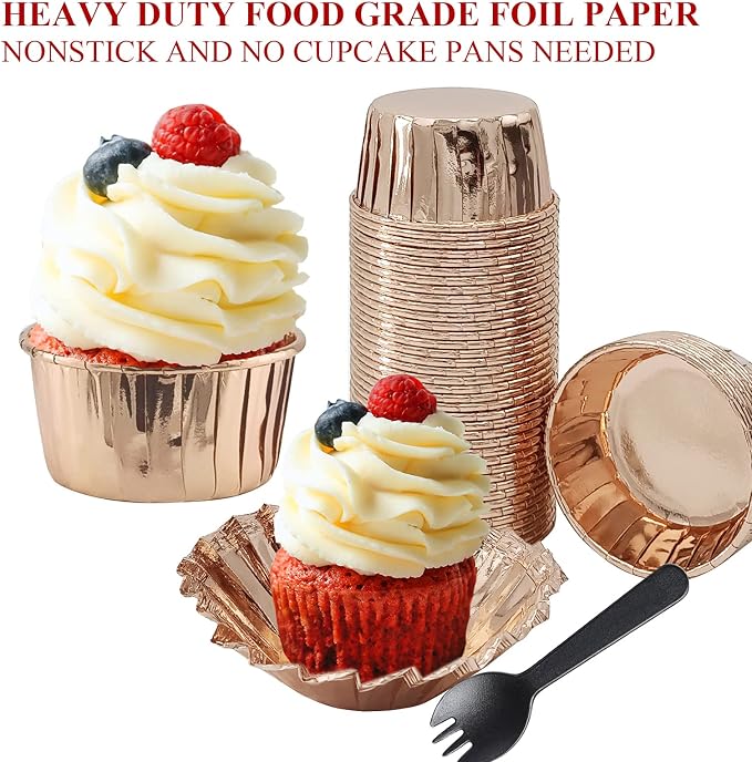 LNYZQUS 5.5 Oz Cupcake Tins Muffin Tins, Disposable Ramekins Muffin Cups Cupcake Cups Wrappers Holders For Wedding Party, with Spoons-Champagne - Image 5