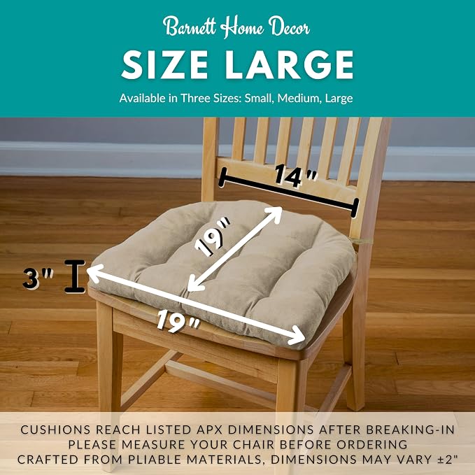 Barnett Home Decor Farmhouse Check Dark Red & Tan Dining Chair Pad with Ties - 19 x 19 Size Large Chair Cushion - Latex Foam Fill - 100% Cotton, Made in USA - Machine Washable (Dark Red & Tan) - Image 3