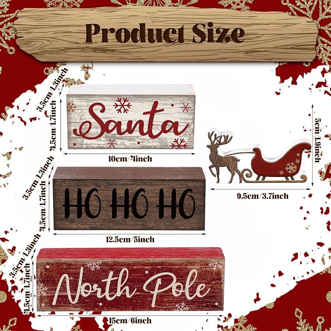 Moucuny 4 Pcs Reindeer Christmas Table Decor Wooden Reindeer Christmas Tiered Tray Decor Xmas Centerpiece Decorative Red Deer Pulled Sleigh Block Signs Gift Farmhouse Xmas Decoration for Home Kitchen - Image 2
