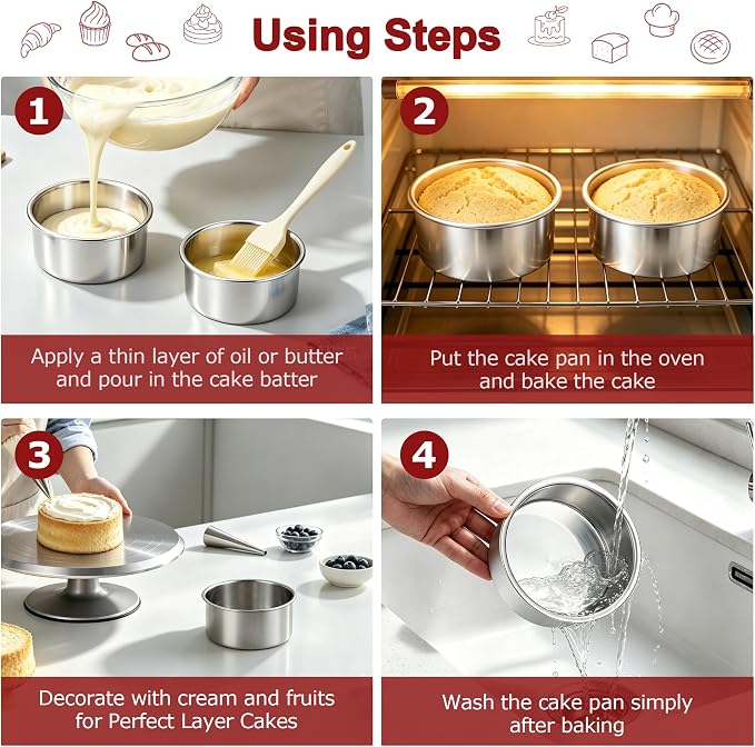 LIANYU 4 Inch Cake Pan Set of 3, Stainless Steel Mini Round Baking Pans | Non Toxic Small Metal Bakeware Tins, Leak-proof, Dishwasher Safe, Ideal for Birthday Wedding Christmas Party - Image 5