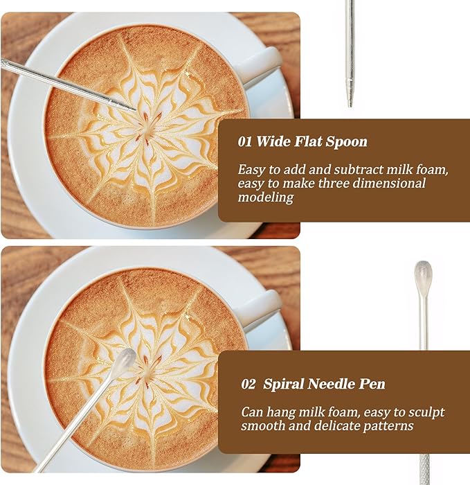 4 Pieces Latte Art Pen Cinnamon Pen for Coffee,Dual-Ended Latte Art Pen,Stainless Steel Silver,for Coffee Bar Barista Make Creative Coffee Designs Decors