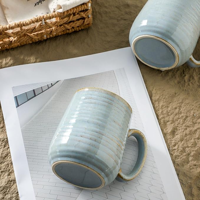 HASENSE Coffee Cups Ceramic, 12 Oz Reactive Glaze Coffee Mugs Set of 4, Large Tea Cup with Handle for Women and Men Gift, Dishwasher & Microwave Safe, Light Blue - Image 7