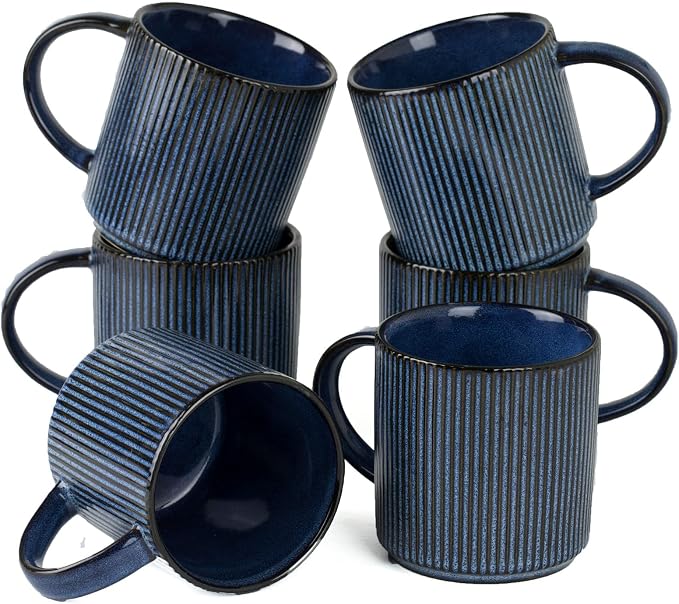 famiware Coffee Mug Set for 6, Star 12 oz Catering Mugs Cup Set with Handle for Coffee, Tea, Cocoa, Milk - Ceramic Stoneware Drinkware Set, Nebulas Blue by Famiware
