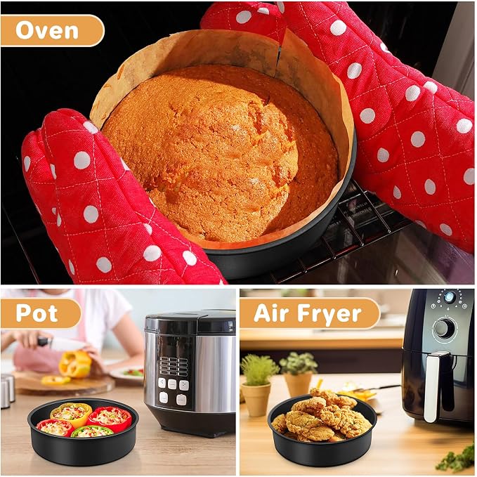 E-far 6x2 Inch Cake Pans Set, 2 Pieces Nonstick Round Cake Pans Tins for Baking Small Birthday Wedding Layer Smash Cakes, Stainless Steel Core & Nontoxic Coating, Straight Side(Black) - Image 6