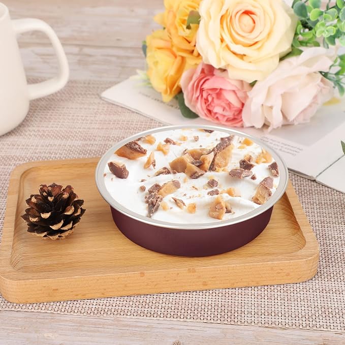 Beasea Disposable Mini Pie Tins With Lids, 4 Inch 50 Pack Disposable Mini Pie Pans, 8 Oz Aluminum Foil Coffee Brown Tart Pans Round Oven Baking Small Cake Tin for Cheesecake Fruit Tart Quiche - Image 5