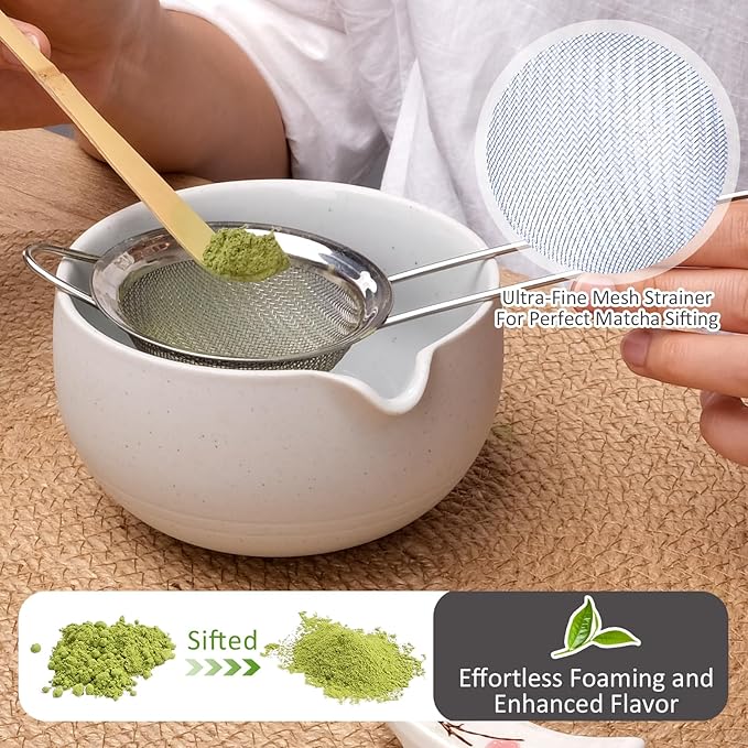 Joyscale Matcha Whisk Set, Matcha Set Whisk And Bowl, 8 Pcs Matcha Kit Set(Ancient Kiln Design), 14 OZ, Japanese Matcha Tea Set, Matcha Making Kit Gifts for Tea Lovers(White)