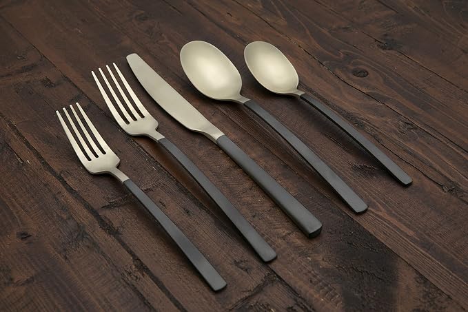 Cambridge Silversmiths Beacon Flatware Set, 18/0 Stainless Steel, Dishwasher Safe, Flatware Collection, Black Champagne Satin, 20-Piece, Service for 4 - Image 3