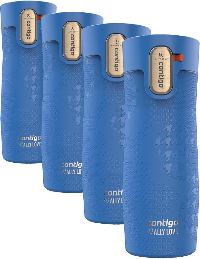 Contigo x Ally Love Stainless Steel Vacuum-Insulated TravelMug with Autoseal & Easy Clean Lid,Spill-proof,Keeps Drinks cold 24 hrs & hot for 11 hrs,BPA Free,16oz.,West Loop 3.0,Stellar Jay (Pack of 4) by Contigo