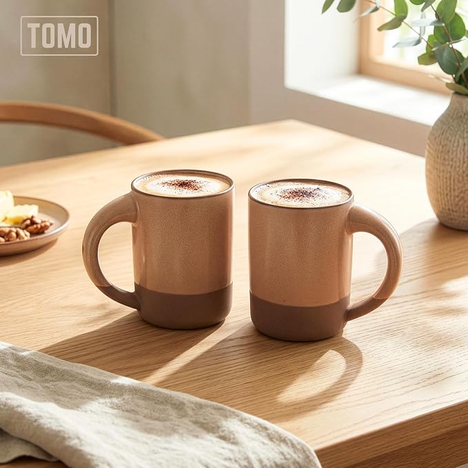 TOMO Mugs Set of 2, 12oz Modern Stoneware Coffee Mugs, Large Handle Ceramic Drinkware - Wheat - Image 5