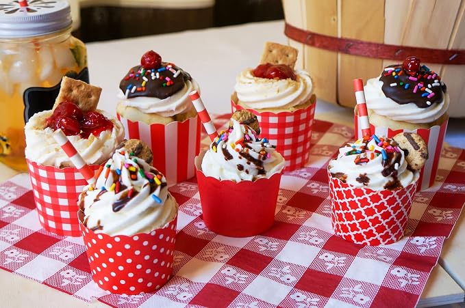 Paper Baking Cups (Polka Dots), Greaseproof Disposable Cupcake Liners (Red, Large Cups (50-Pack)) - Image 5