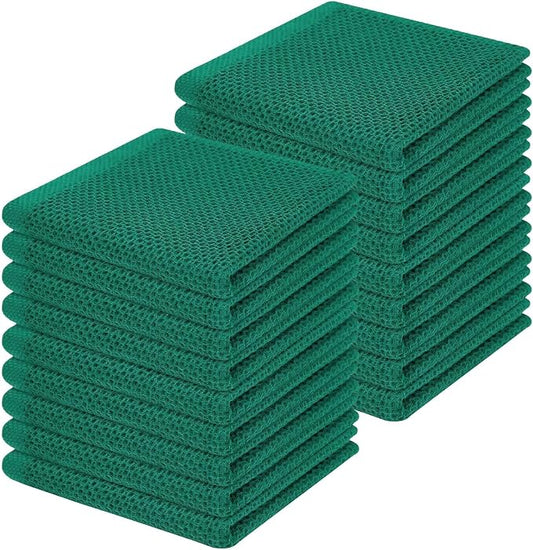 Homaxy 100% Cotton Waffle Weave Kitchen Dish Cloths 18-Pack, Dark Green | 12 x 12 Inches, Ultra Soft Absorbent Dish Towels, Quick Drying Dish Rags with Hanging Loop by Homaxy
