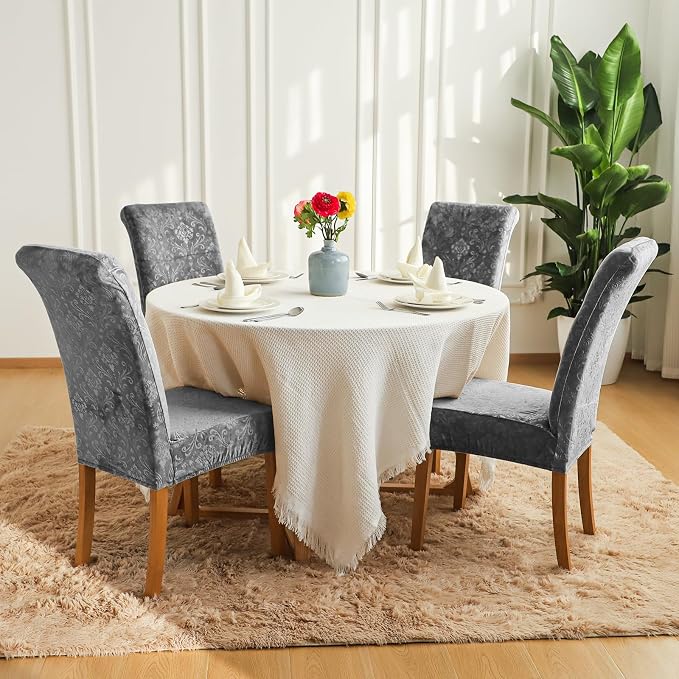 FORCHEER Chair Covers for Dining Chairs Set of 6,Velvet Dark Grey Stretch Dining Room Chair Cover Kitchen Parsons Chair Slipcovers (Pack of 6, Velvet Dark Grey) - Image 7