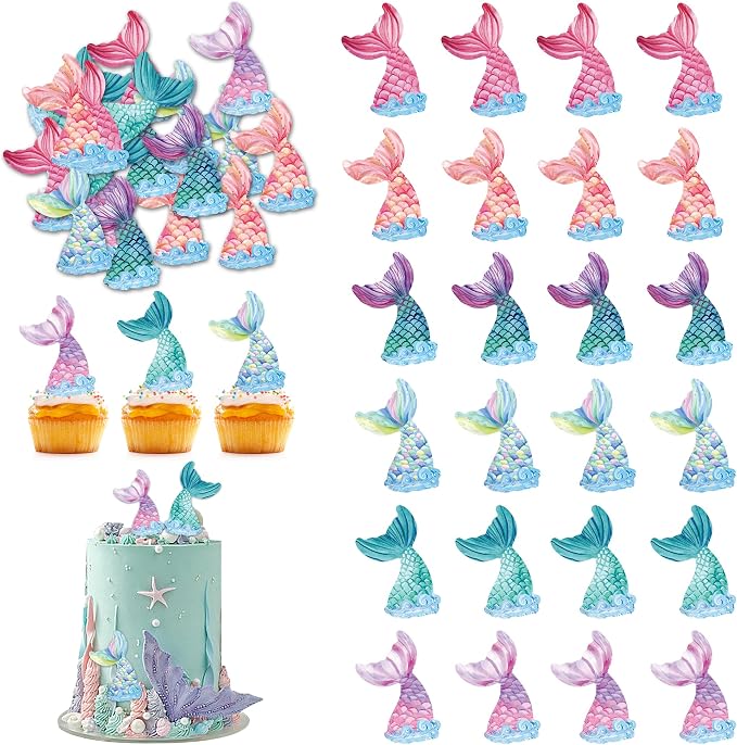 48Pcs Edible Mermaid Tail Cupcake Toppers Wafer Paper Mermaid theme Birthday Party Baby Showers Party Decoration by Unknown