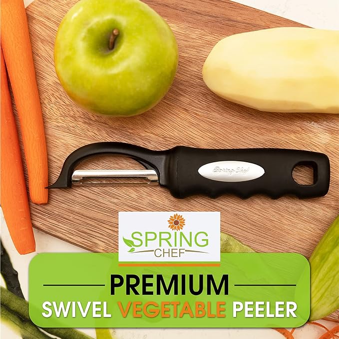 Spring Chef Swivel Vegetable Peeler for Kitchen w/Soft Grip Handle, Black | Premium Potato Peeler w/ Ultra Sharp Stainless Steel Blades, Multifunctional Veggie Peeler for Apple, Carrot, Cucumber, Fruit - Image 2