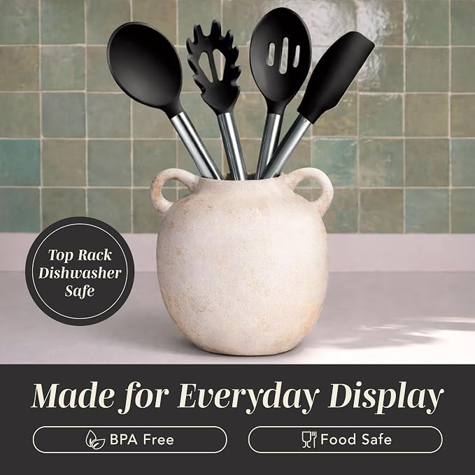 COOK WITH COLOR Silicone Cooking Utensils, Kitchen Utensil Set, Easy to Clean Silicone Kitchen Utensils, Cooking Utensils for Nonstick Cookware, Kitchen Gadgets Set, 10 Pieces, Black - Image 2