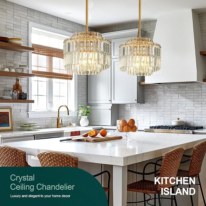 Modern 12.8“ Gold Crystal Chandelier Ceiling Light Fixtures for Dining Room Luxury Glam 4-Light Crystal Chandeliers Lighting for Bedroom Entryway Hallway Living Room Kitchen Island Foyer - Image 4