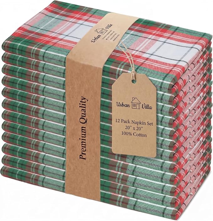 Urban Villa Cloth Napkins Cotton 20x20 (Set of 12) Christ Check by CottonTrends