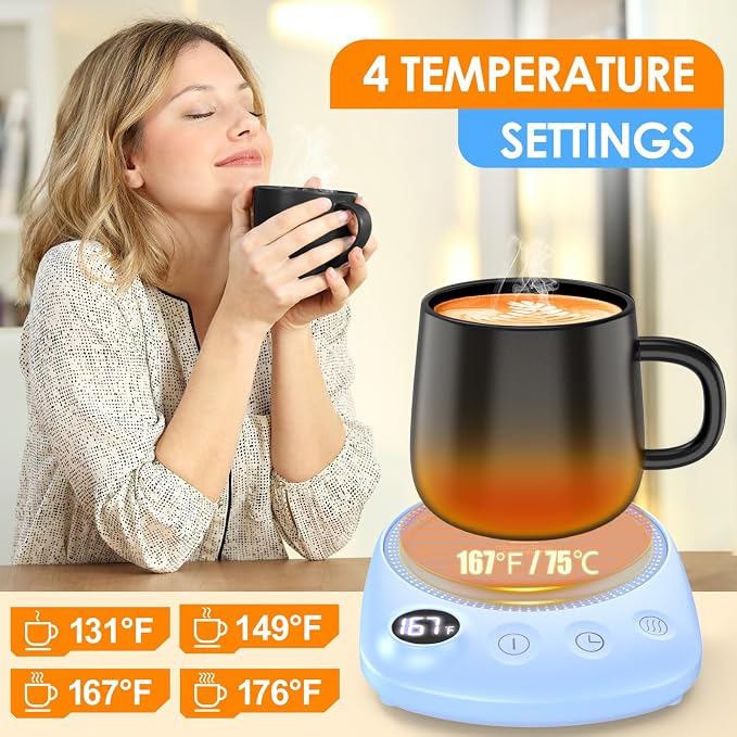 Coffee Mug Warmer - Fastest Heating & Highest Temperature, Coffee Cup Warmer for Desk Auto Shut Off, 4 Temp Settings & 1-12H Timer, Smart Electric Beverage Warmer for Coffee, Tea (Blue) - Image 3