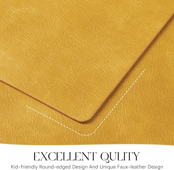 MOSAYT Vinyl Placemats Set of 6-12 X 17 Inch - Faux Leather 100% Waterproof Oil-Proof Wipeable PU Place Mats, Heat Resistant Reversible Table Mats for Kitchen, Dining, Outdoor, Yellow - Image 5