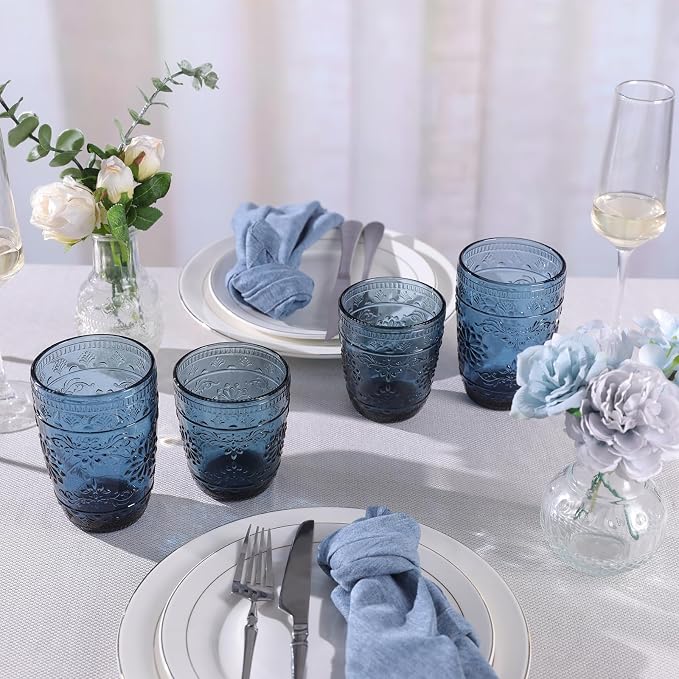 abrwyy Blue Drinking Glasses, Blue Glassware, 14oz Vintage Drinking Glasses | Lead-Free Glass, Thick&Durable Glass, Home Decoration, Drinking Glasses Set of 6 - Image 3