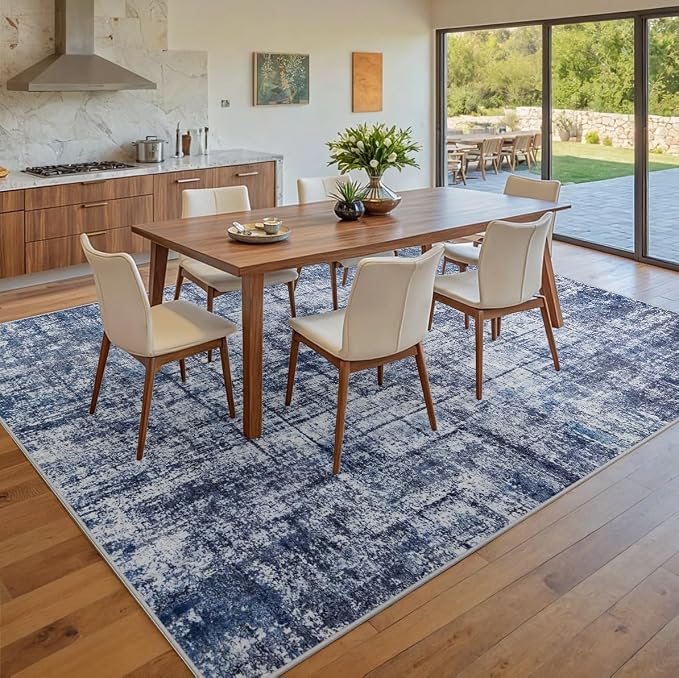 10x14 Washable Area Rug for Living Room Bedroom: Non-Slip Modern Navy Blue | Machine Washable TPR Backing, Stain-Resistant Low Pile, Pet & Kid Friendly, Abstract Decor for Dining Room, Dorm, Home Office - Image 8