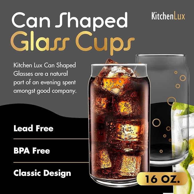 16 oz Can Shaped Glass Cups, Set of 12 Beer Can Glasses, Aesthetic Soda Can Cup Clear Glass Tumbler Beer Glasses, Cute Cups Tall Cocktail Drinkware, Cool Drinking Glasses for Kitchen, Modern Glassware - Image 2