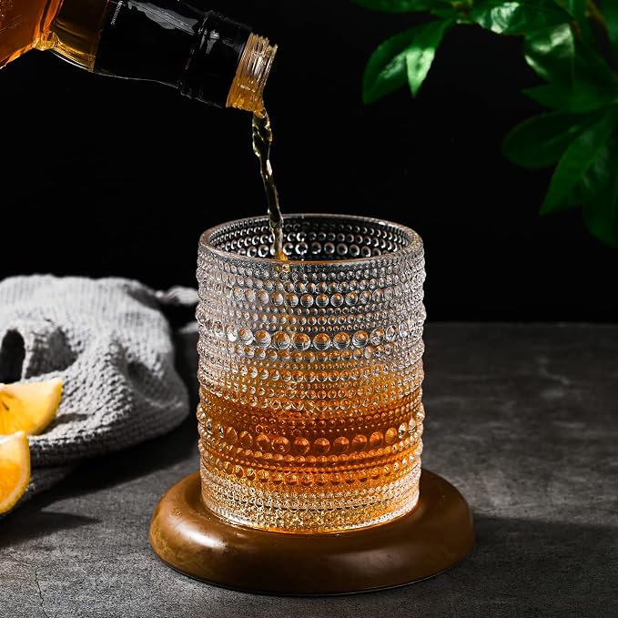 ZMOWIPDL Drinking Glasses Set of 6,12oz Clear Hobnail Glass Cups | Vintage Glassware，Embossed Water Tumbler,for Beer,Cocktail,Whiskey,Juice and Various Mixed Drinks- 1 Cleaning Brush - Image 3