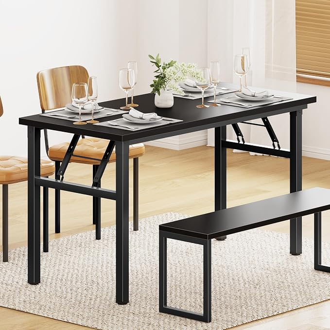 DlandHome 39.4 Inch Small Folding Computer Desk for Home Office, Black | Foldable Writing Table for Small Spaces Bedroom, No Assembly Required, Wood Top Metal Frame, Collapsible Compact Easy Storage - Image 7