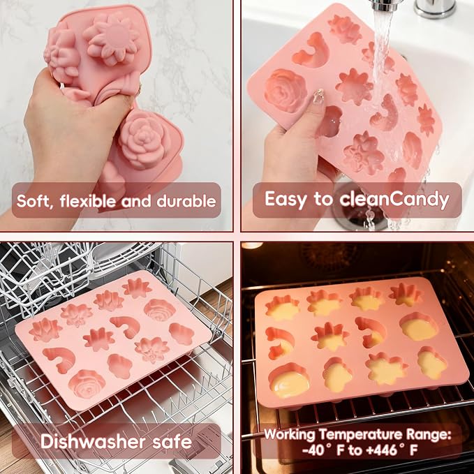 Flower Soap Molds Silicone for Soap Making, 2 Pcs, 24 Cavity | silicone molds soap candle making, With Cloud Rainbow for Chocolate, Candy, Ice Cubes, Cupcake Decorations, Jelly,Non-stick - Image 6