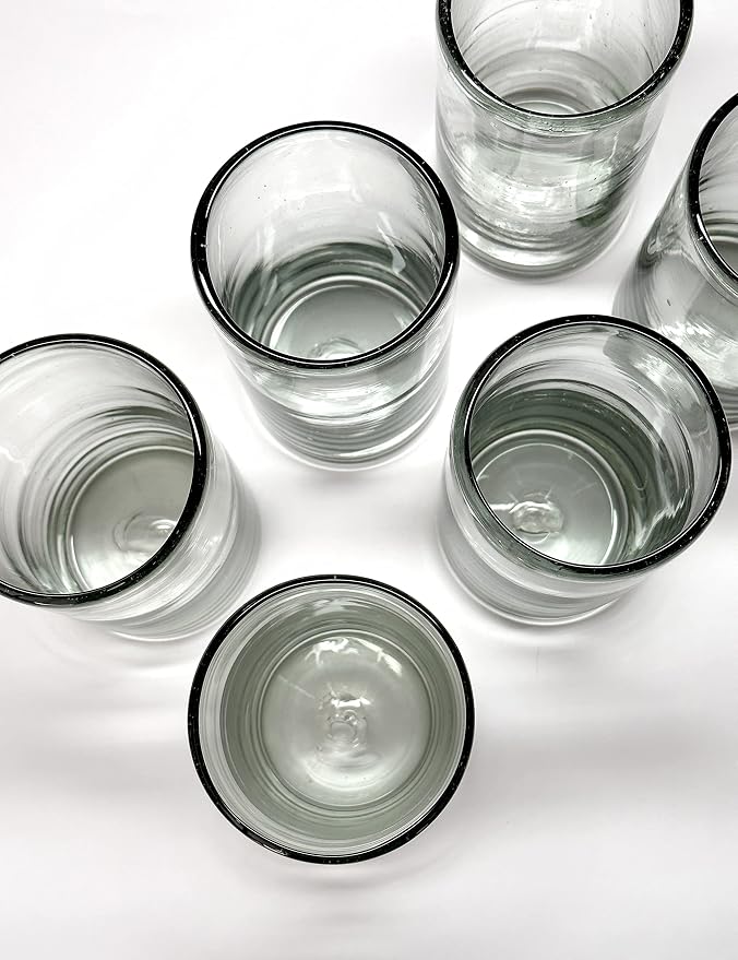 18 oz Hand Blown Mexican Drinking Glasses - Set of 6 tumblers, 18 fl oz each, Clear - Image 3
