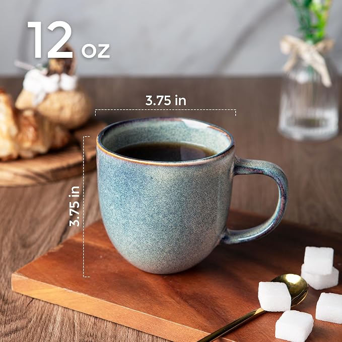 AmorArc 12oz Coffee Mugs, Ceramic Coffee Mugs set of 6 for Man, Woman, Dad, Mom, Modern Coffee Mugs with handle for Latte/Cappuccino/Milk/Cocoa. Dishwasher&Microwave Safe, Ceylon Blue - Image 2