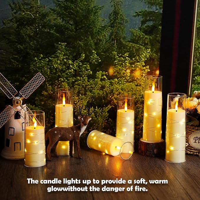 Sasigeiaa Flameless Candles with Embedded Star String - Battery Operated LED Candles, with Remote,12 Ivory Flickering Candles for Christmas, Weddings, Home Decor & Party,(D 2.3"×H 5" 6" 7") - Image 5