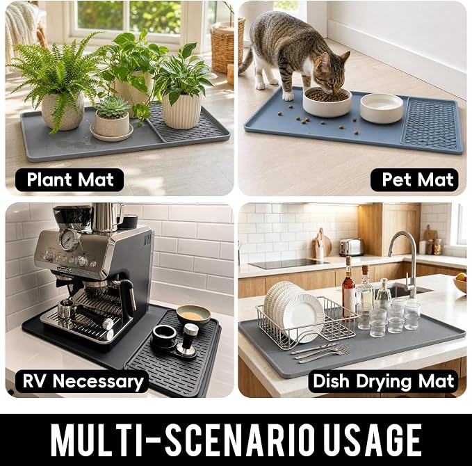 2 In 1 Extra Large 16"x24" Silicone Coffee Bar Mat Accessories Heat Resistant for espresso Machine with Detachable Dish Drying Rug Kitchen Office House Home Essentials Barista Stuff Women Gifts - Image 6