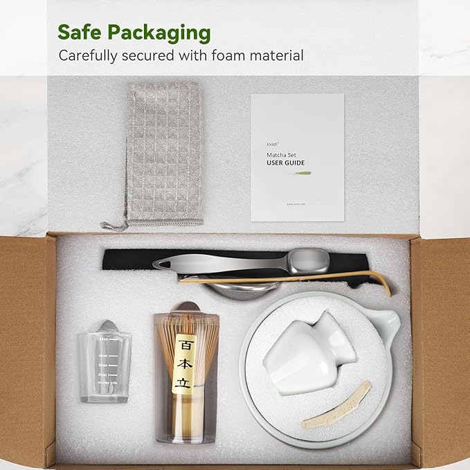 Matcha Whisk Set 10-Pcs Kit, Whisk and Bowl with Spout & Measuring Spoon & Cup, Japanese Tea Making Tools, Grey