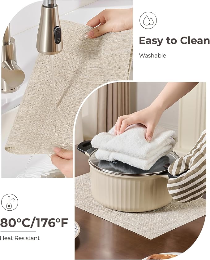 Leetaltree Beige Placemats Set of 8 - Heat Resistant Non-Slip Place mats for Dining Table, Washable Durable PVC Vinyl Woven Table Mats（Beige, 8） - Image 5