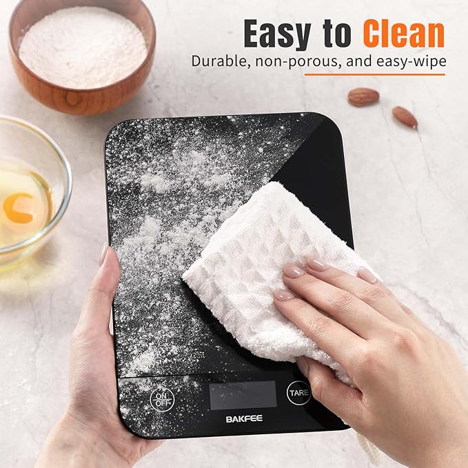 33LB Digital Kitchen Scale, Food Scale Rechargeable with Tempered Glass, Grams and Ounces, USB Charging, 1g High Accuracy for Baking, Cooking, Food BK807 Grey