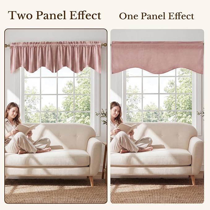 Dusty Rose Valance for Windows 52x18 Inch 1 Panel | Spring Decor, Elegant Wavy Mauve Kitchen Curtains, Soft Decorative Velvet Window Treatment for Girls Room, Bedroom, Bathroom - Image 7