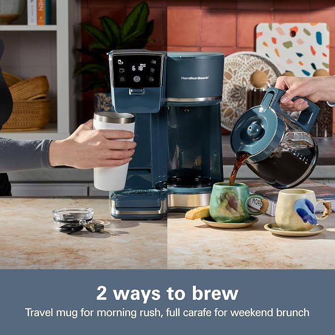 Hamilton Beach 2-Way Drip Coffee Maker & Single Serve Coffee Machine | Hot & Iced Coffee Maker| 12 Cup Glass Carafe| AquaFlow Showerhead | Auto Pause & Pour | Kitchen Makeover Blue |47502J - Image 4