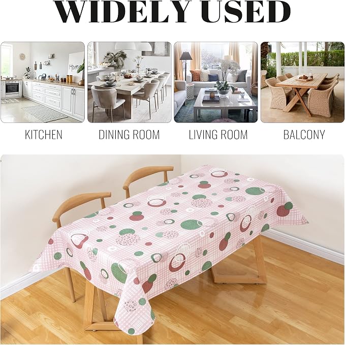 FIFTY FEET 84 * 60 Inch Rectangle Tablecloth, Vinyl Tablecloth with Flannel Backing for Rectangle Tables, Spill Proof Plastic Picnic Table Cover for Dining/Camping/Indoor/Outdoor(Pink Plaid) - Image 7
