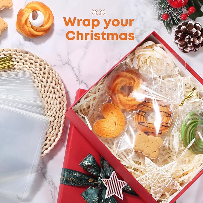 SUREHOME Cellophane Treat Bags 5x7 In 100 Pcs Individual Cookie Bags Small Plastic Clear Gift Bag with Ties for Gift Giving Birthday Party Favors Candy Snack Dessert Baked Goods Packaging - Image 2