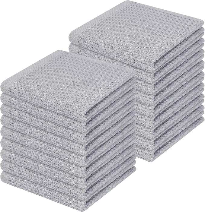 Homaxy 100% Cotton Waffle Weave Kitchen Dish Cloths 18-Pack, Light Gray | 12 x 12 Inches, Ultra Soft Absorbent Dish Towels, Quick Drying Dish Rags with Hanging Loop by Homaxy