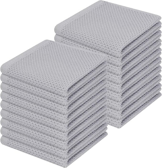 Homaxy 100% Cotton Waffle Weave Kitchen Dish Cloths 18-Pack, Light Gray | 12 x 12 Inches, Ultra Soft Absorbent Dish Towels, Quick Drying Dish Rags with Hanging Loop by Homaxy
