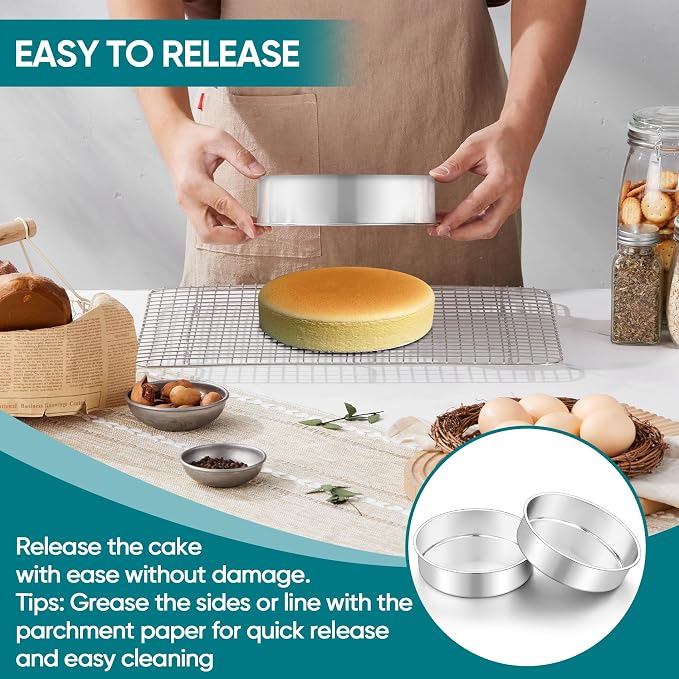 TeamFar 7 Inch Cake Pan Set of 2, Stainless Steel Round Cake Baking Pan | Layer Baking Tin for Birthday Wedding, Non-Toxic & Heavy-Duty, Mirror Finish & Leak Proof, Oven & Dishwasher Safe - Image 4
