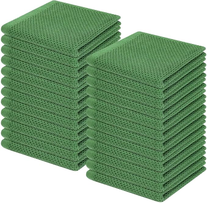 Homaxy 100% Cotton Waffle Weave Kitchen Dish Cloths 24-Pack, Grass Green | 12 x 12 Inches, Ultra Soft Absorbent Dish Towels, Quick Drying Dish Rags with Hanging Loop by Homaxy