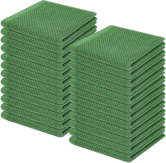 Homaxy 100% Cotton Waffle Weave Kitchen Dish Cloths 24-Pack, Grass Green | 12 x 12 Inches, Ultra Soft Absorbent Dish Towels, Quick Drying Dish Rags with Hanging Loop by Homaxy