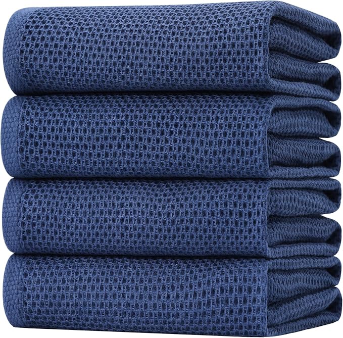 Homaxy 100% Cotton Oversized Waffle Weave Kitchen Towels 4-Pack, Navy Blue | 20 x 28 Inches, Ultra Soft Absorbent Dish Towels, Quick Drying Large Cleaning Towels by Homaxy